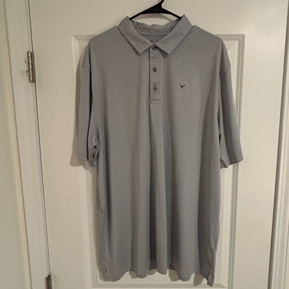 Callaway Men's Light Silver with small White Stripes Polo Shirt for Men.Size:XXL
